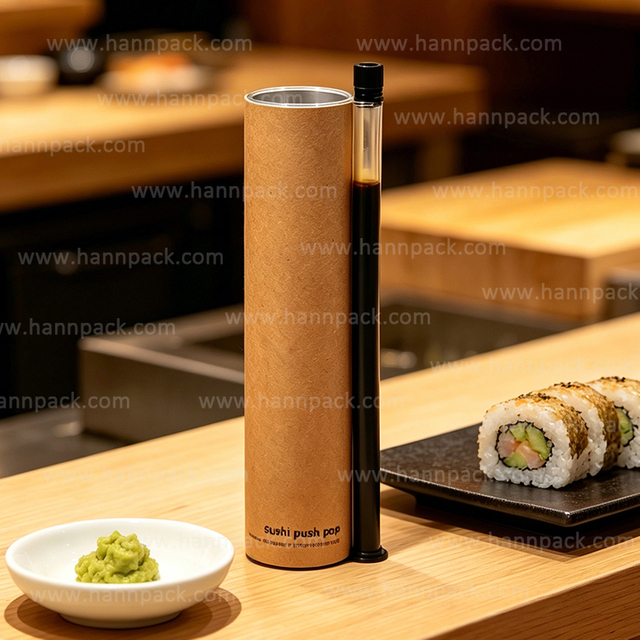 Milj&oslash;vennlig Sushi Emballasje Kraft Paper Push Up Tubes Sushi Pop Up Emballasje Tube for takeaway 